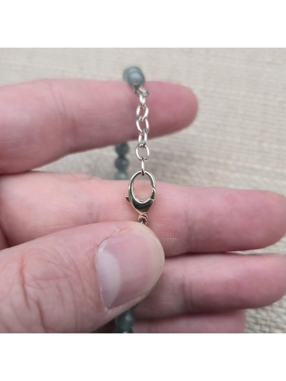 7 Inch Sterling Silver Natural Round Moss Agate Stone Bracelet B1442 - Picture 5 of 7